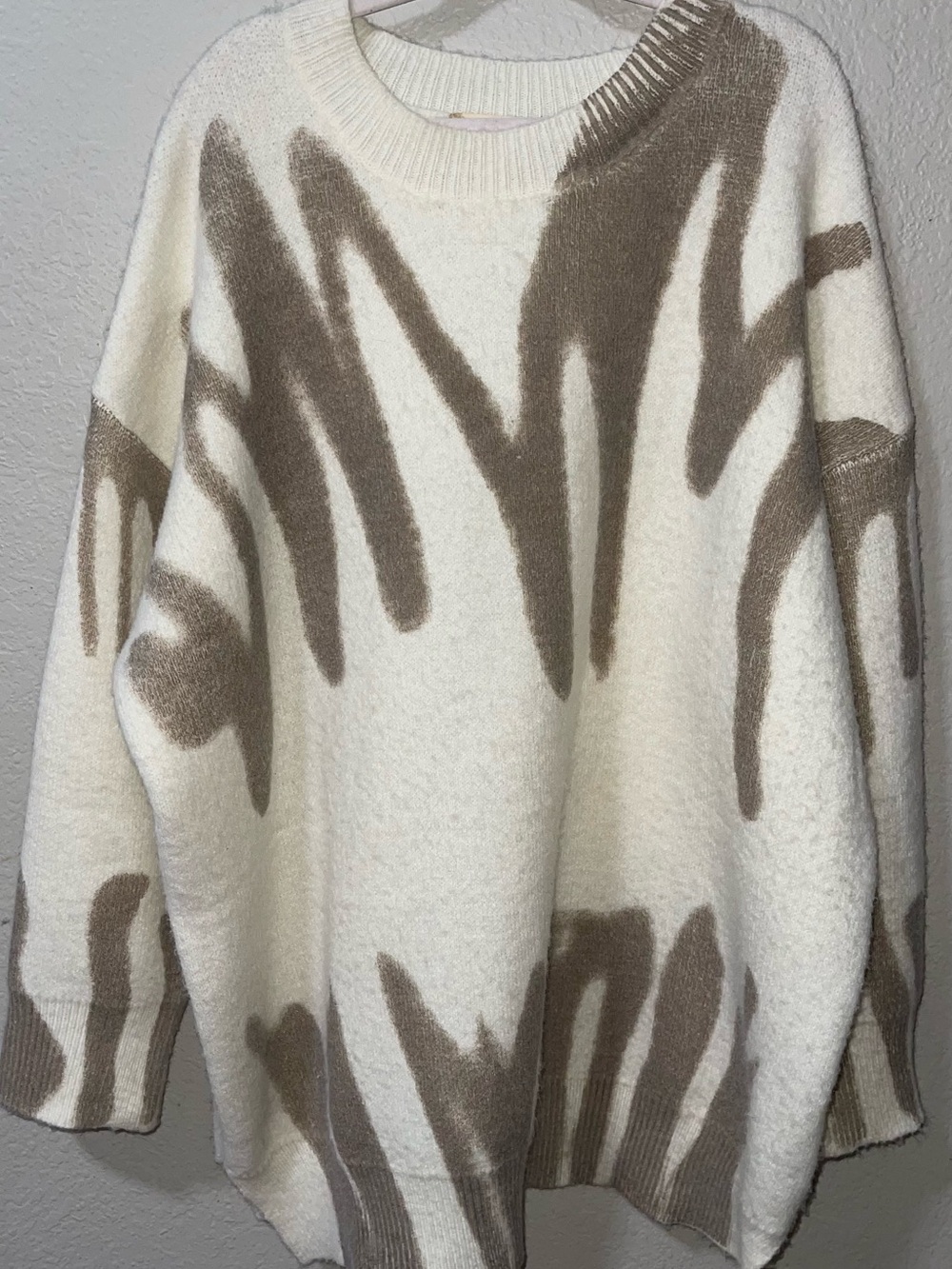 Altar'd State Cream Sweater with Taupe Abstract Brushstroke